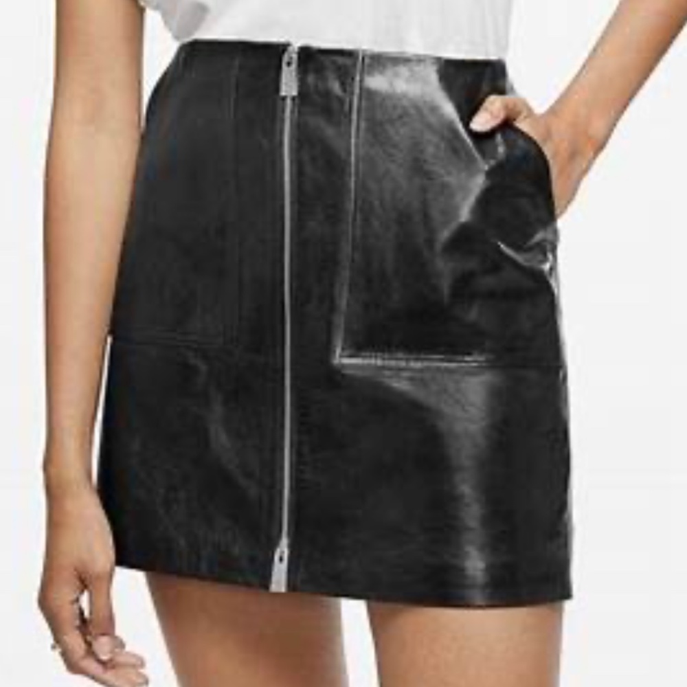 Anine Bing Sally Zip Front Leather Miniskirt